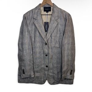NWT Lafayette 148 NY Three Pocket Linen Blazer Plaid XL Gray Academia $998